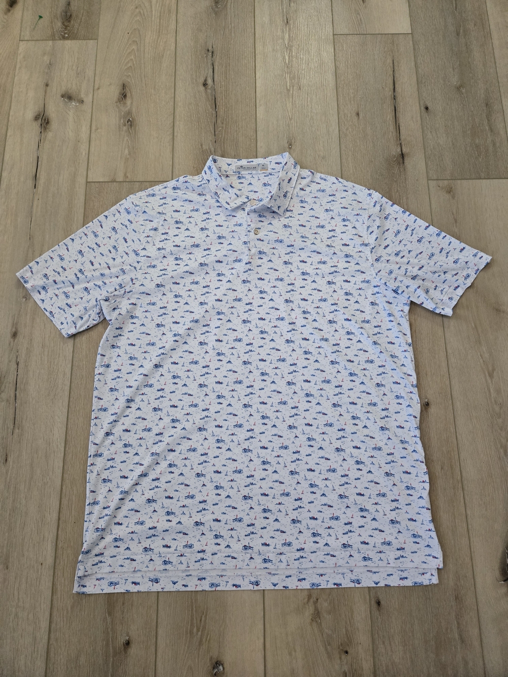 Peter Millar White Polo with Blue Nautical Print
